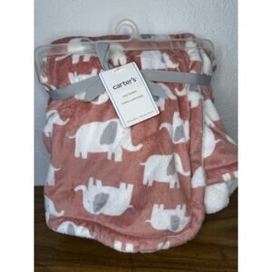 Carter’s Baby Blanket Pink Elephant Coral Salmon Plush Gray White Carters 30x40